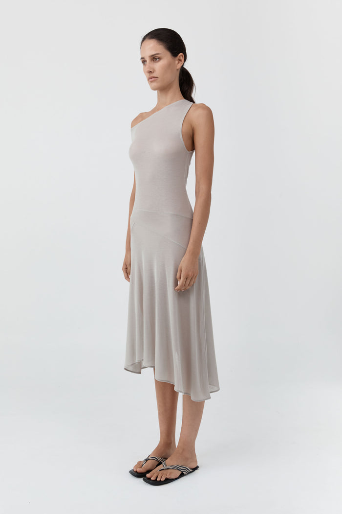 Fine Jersey Off Shoulder Dress - Soft Ash