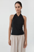 Fine Jersey Wrap Halter Top - Charcoal