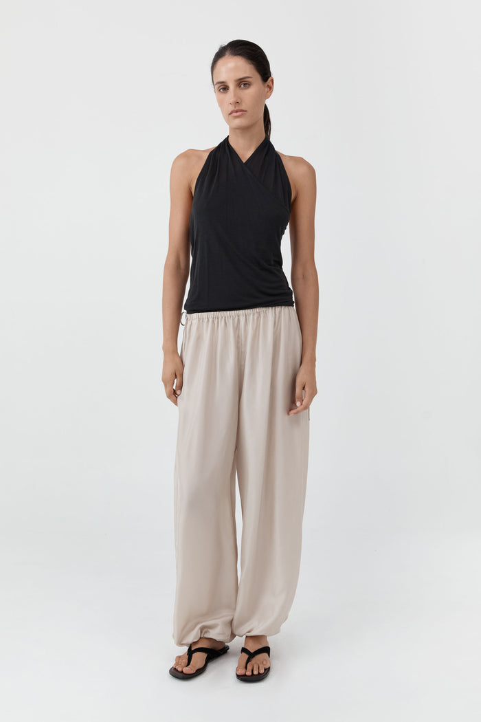 Fine Jersey Wrap Halter Top - Charcoal