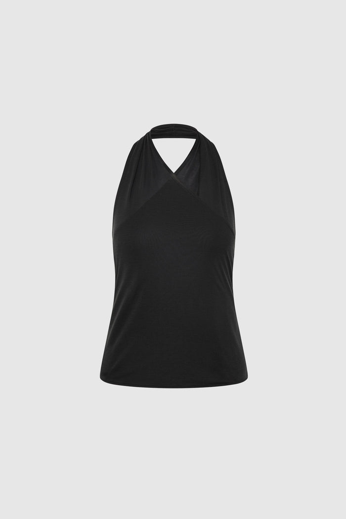 Fine Jersey Wrap Halter Top - Charcoal