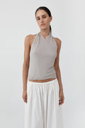 Fine Jersey Wrap Halter Top - Soft Ash