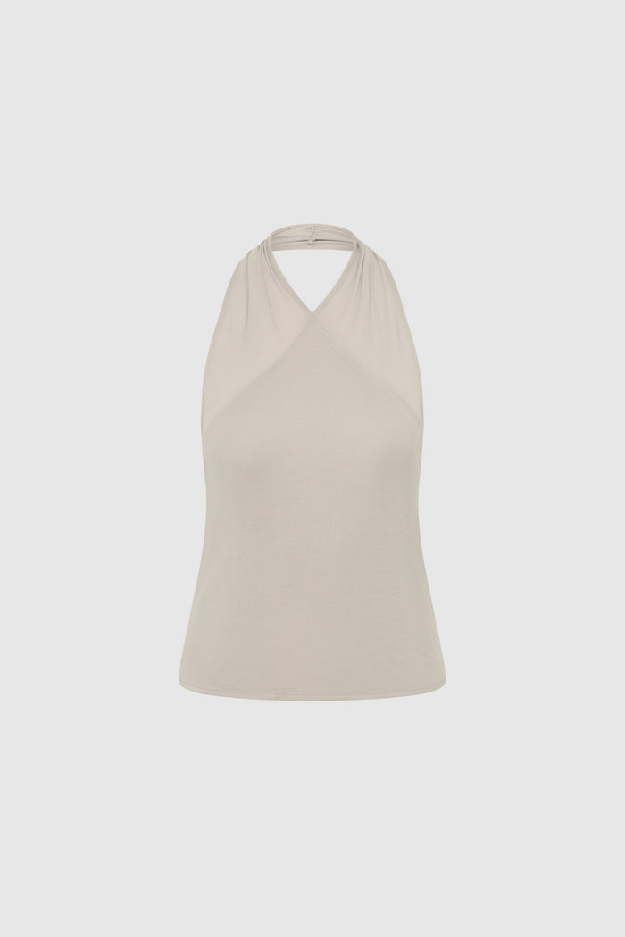 Fine Jersey Wrap Halter Top - Soft Ash