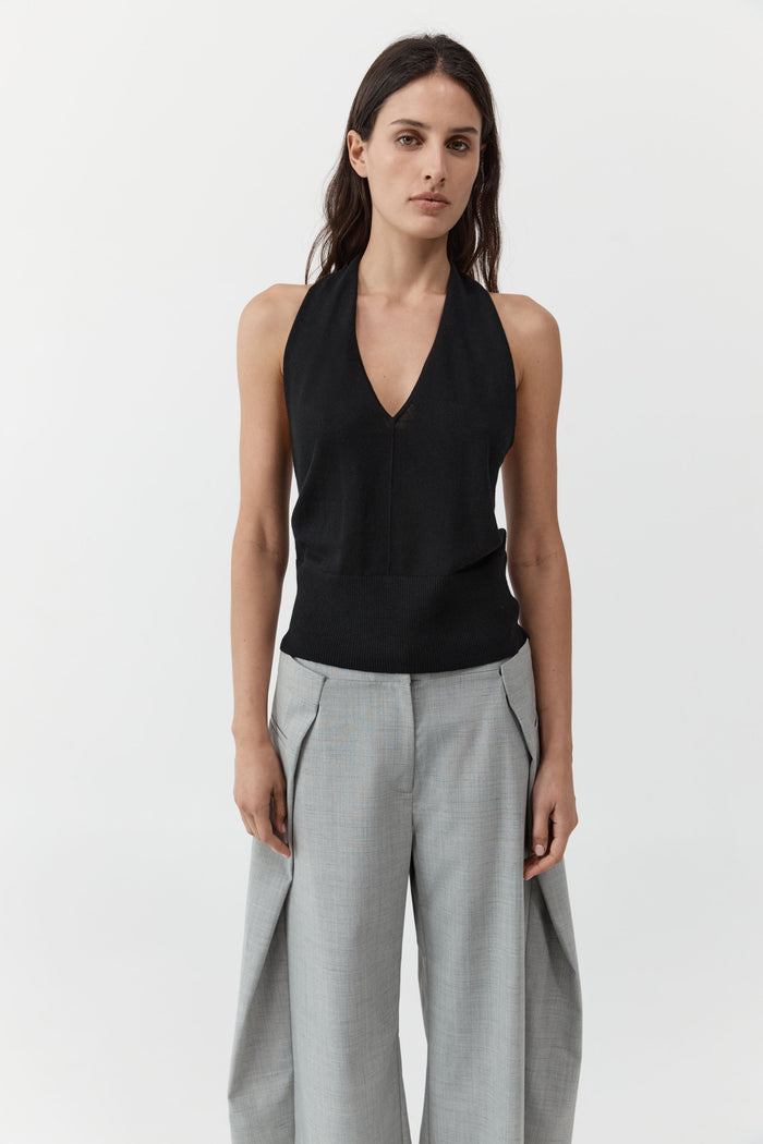 Fine Merino Halter Top - Black
