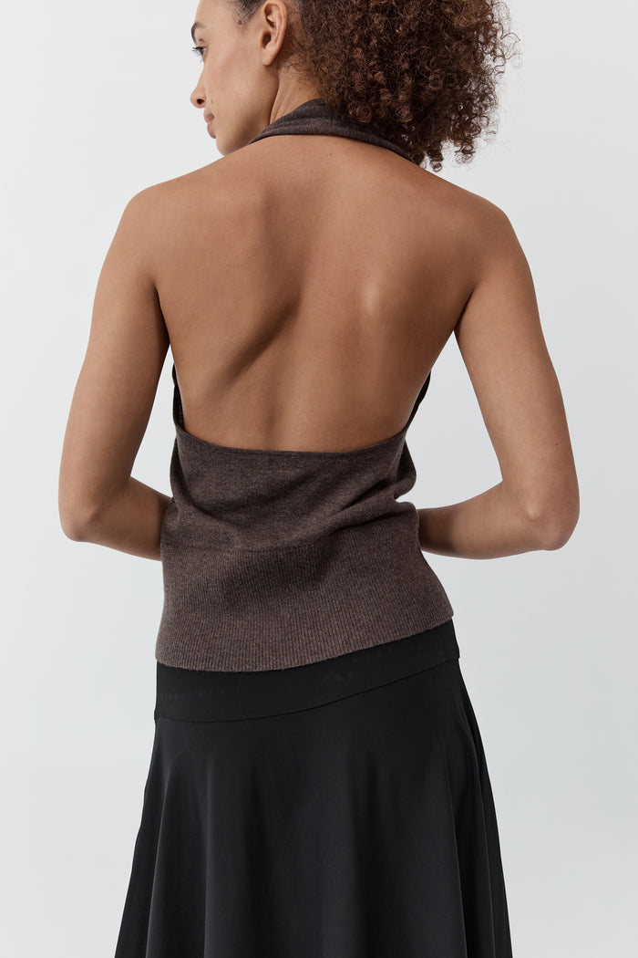 Fine Merino Halter Top - Mulch
