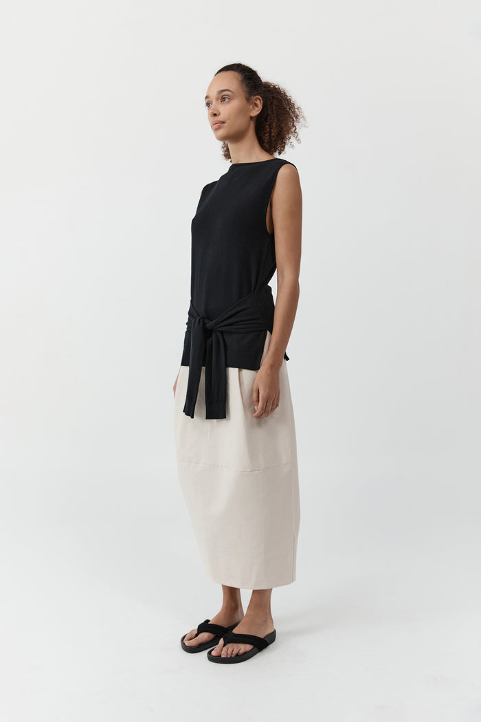 Fine Merino Tie Waist Top - Black
