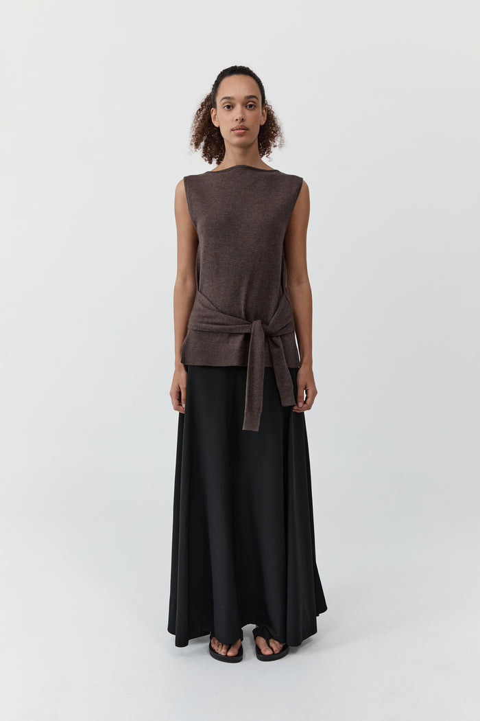 Fine Merino Tie Waist Top - Mulch