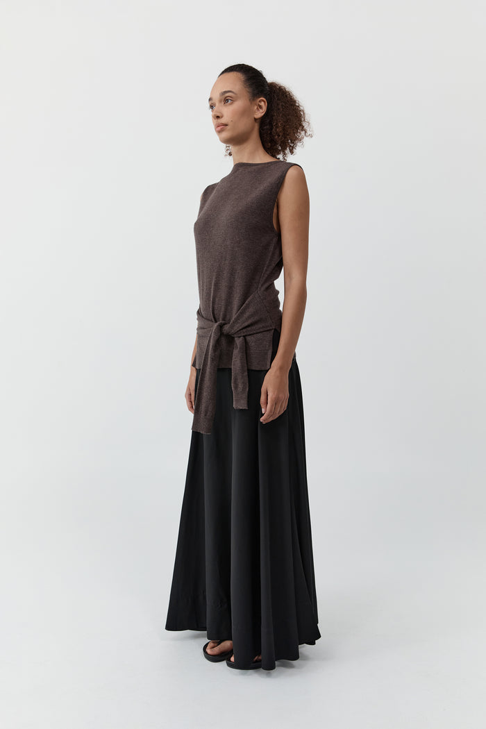 Fine Merino Tie Waist Top - Mulch