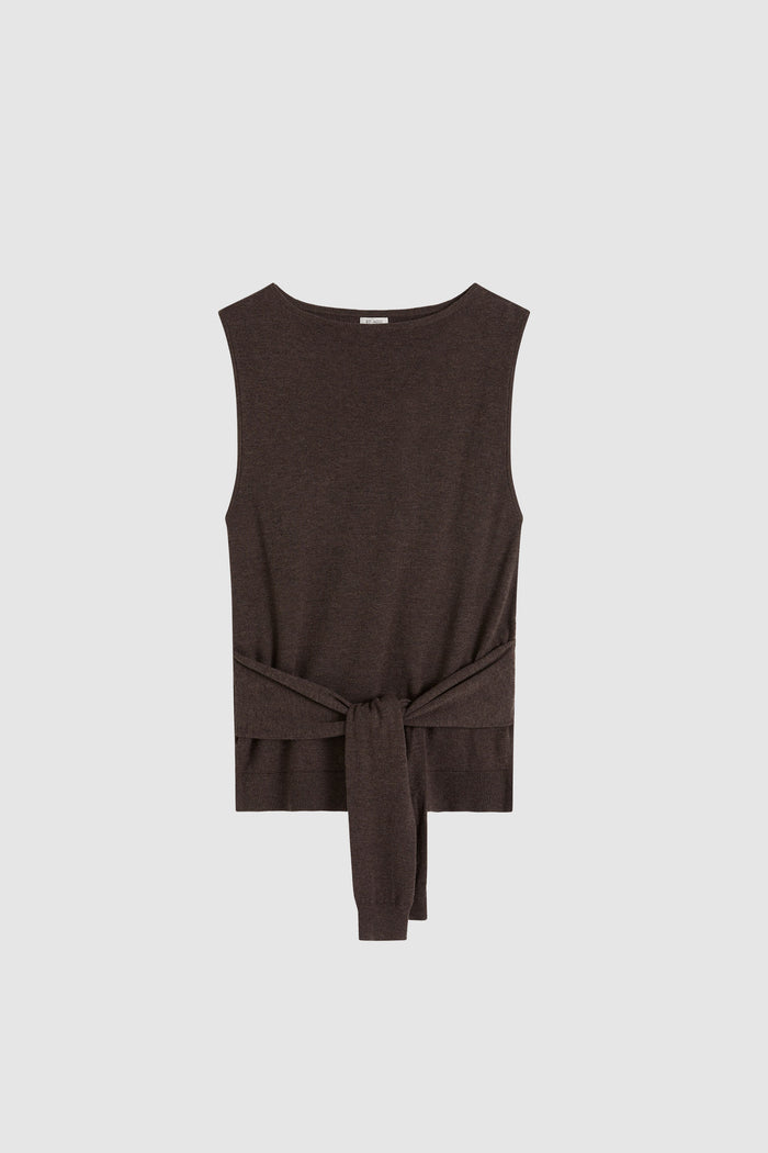Fine Merino Tie Waist Top - Mulch
