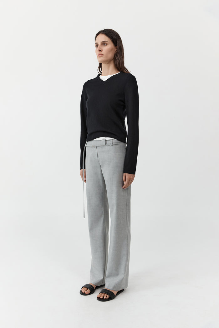 Fine Merino V Neck Sweater - Black