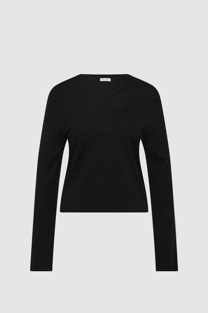 Fine Merino V Neck Sweater - Black