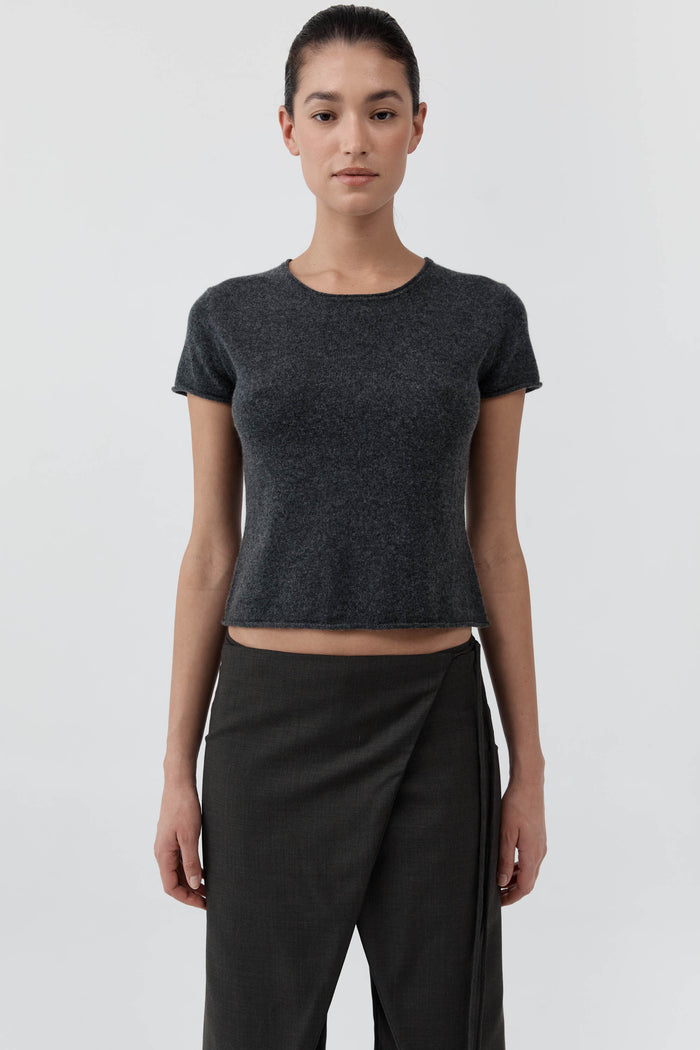 Fine Merino Wool Baby Tee - Charcoal Melange