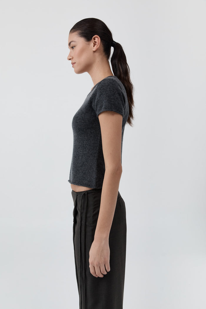 Fine Merino Wool Baby Tee - Charcoal Melange