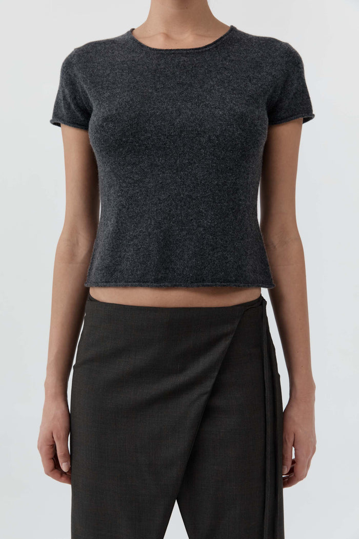 Fine Merino Wool Baby Tee - Charcoal Melange