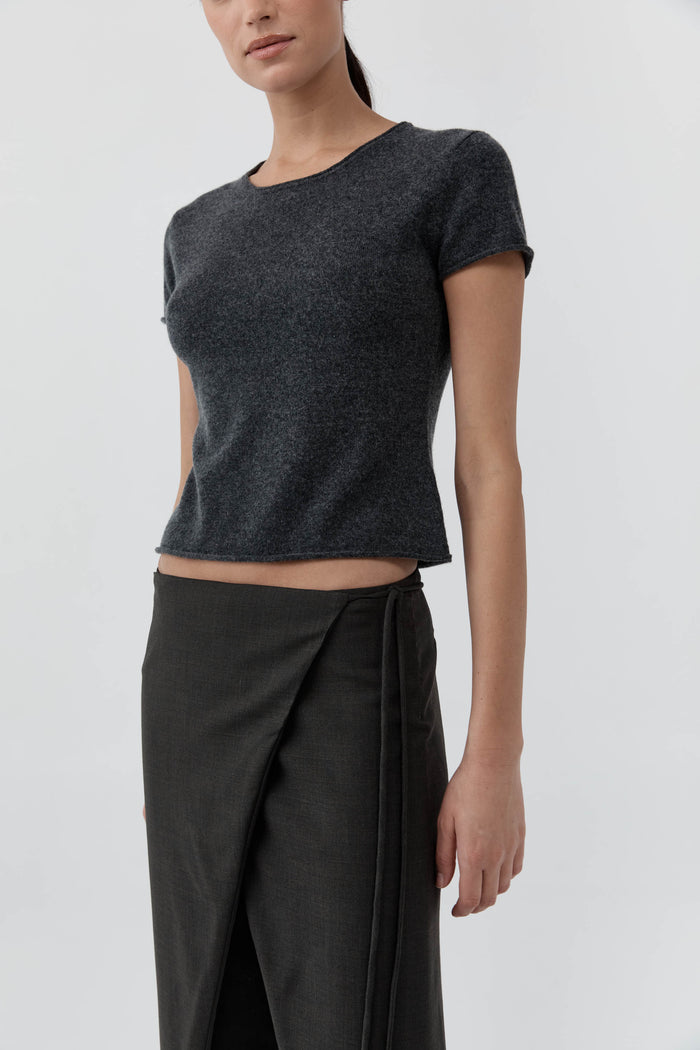 Fine Merino Wool Baby Tee - Charcoal Melange