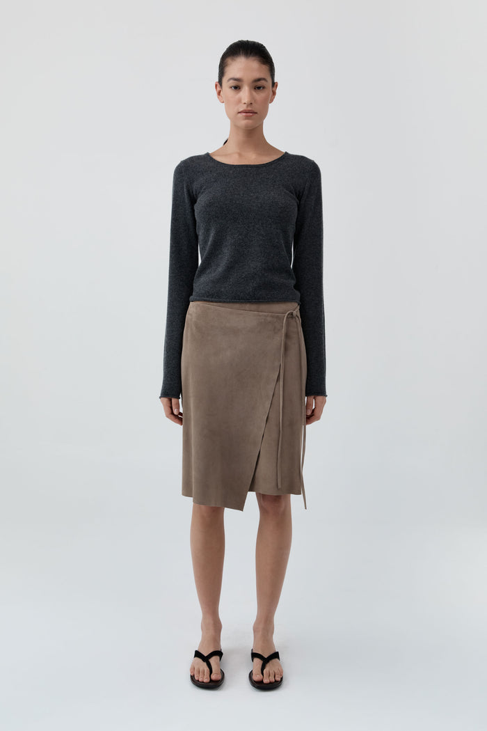Fine Merino Wool Long Sleeve Top - Charcoal Melange