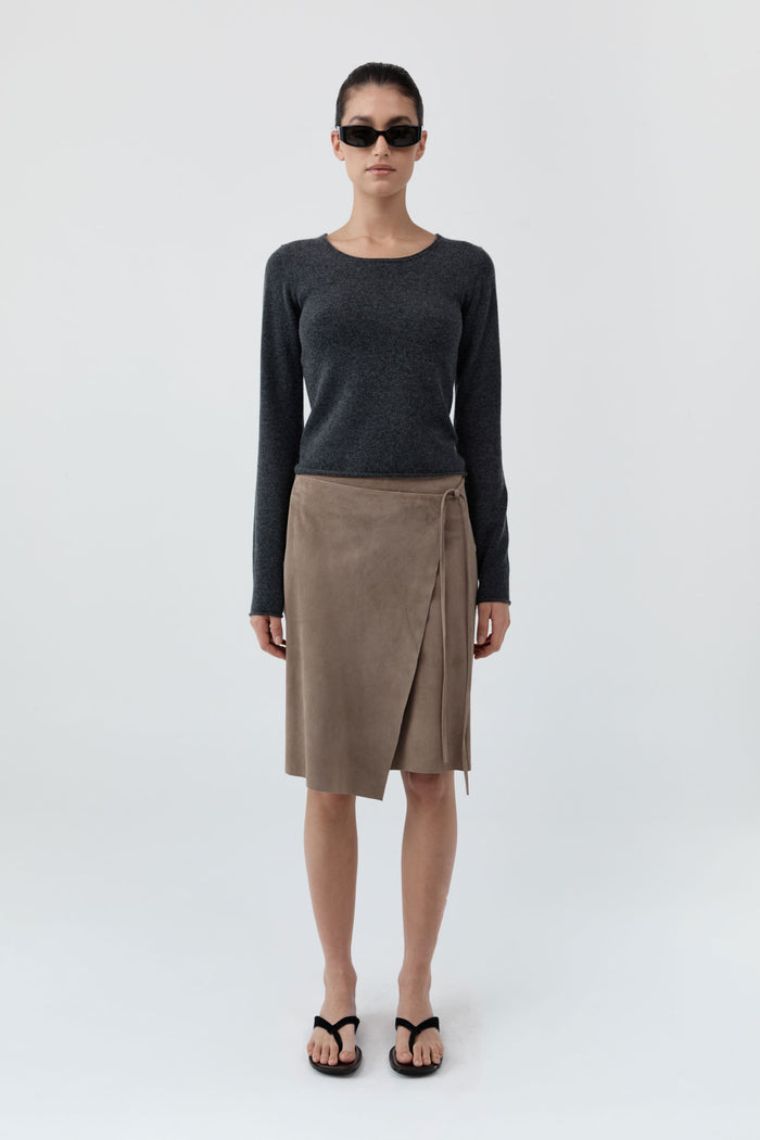 Fine Merino Wool Long Sleeve Top - Charcoal Melange