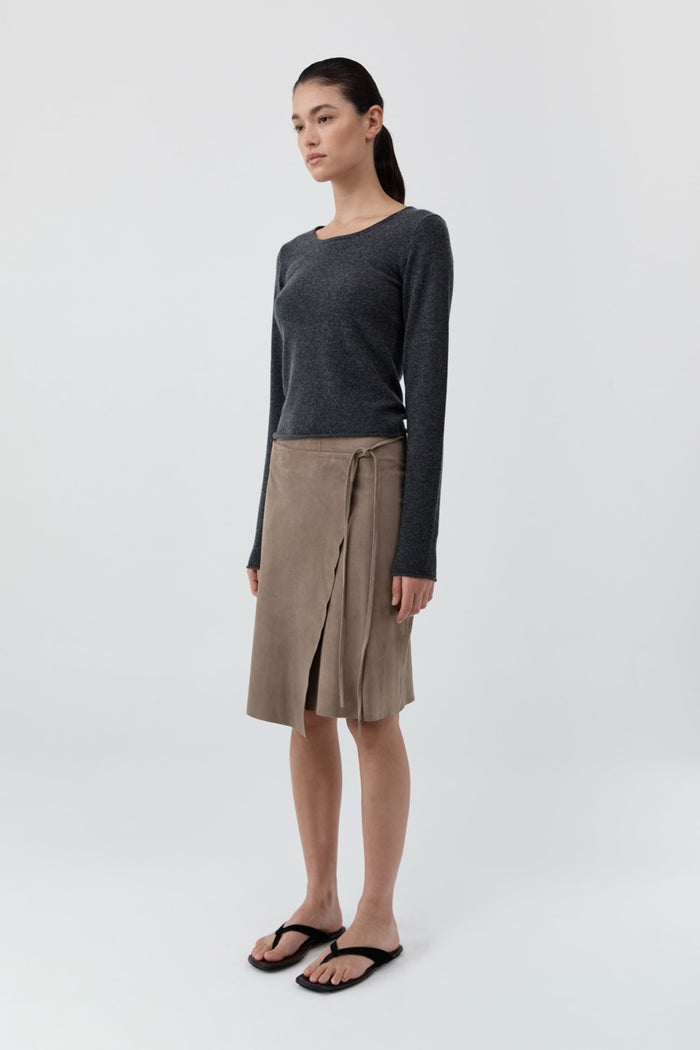 Fine Merino Wool Long Sleeve Top - Charcoal Melange