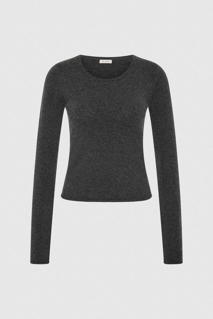 Fine Merino Wool Long Sleeve Top - Charcoal Melange