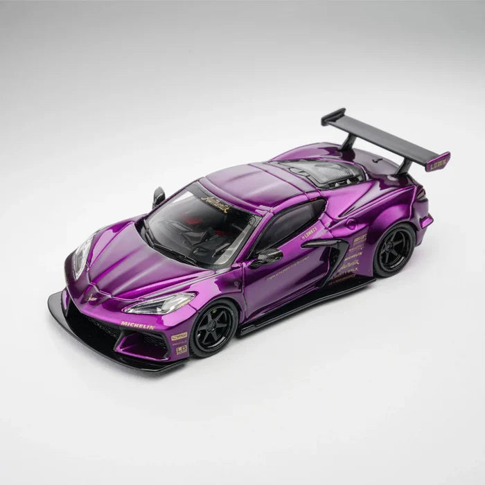 Fine Model 1/64 LB Corvette C8 Diecast Car Model Limited Edition Alloy Collectible with Display Case