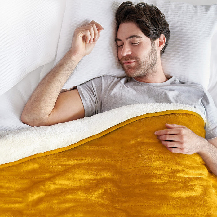 Fleece & Sherpa Electric Heated Throw - Mustard