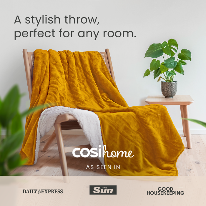 Fleece & Sherpa Electric Heated Throw - Mustard