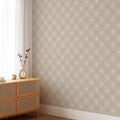 Floral Tile Wallpaper in Tan shown in a walkway.