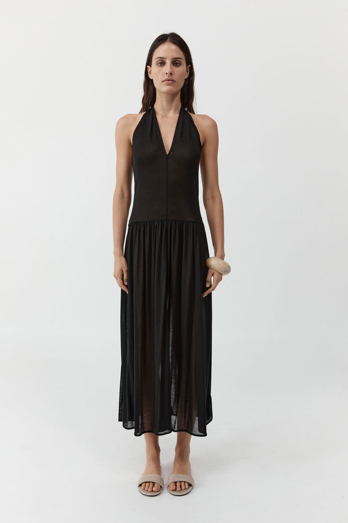 Fluid Jersey Halter Dress - Black