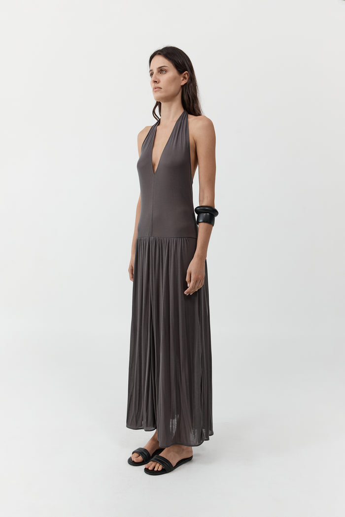 Fluid Jersey Halter Dress - Soot