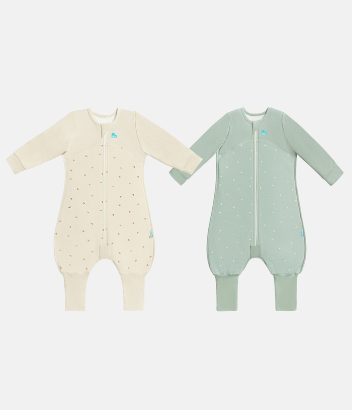 Footed Sleep Bag 2 Piece Bundle | 1.5 TOG | Oatmeal Twigs | Olive Twigs
