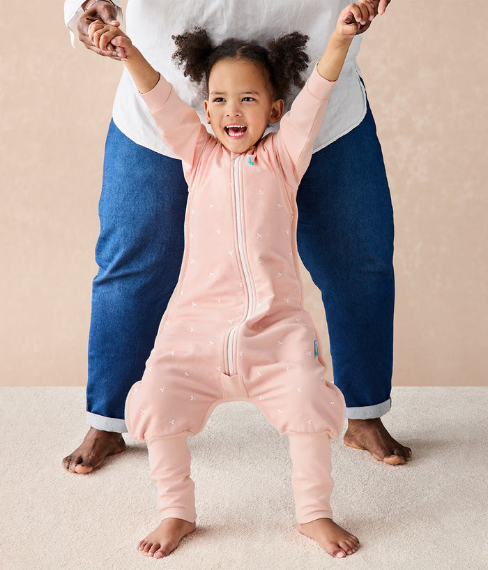 Footed Sleep Bag Long Sleeve 1.5 TOG Cotton Fleece Blush Twigs