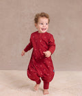 Footed Sleep Bag Long Sleeve 1.5 TOG Cotton Fleece Maroon Hearts Embroidery