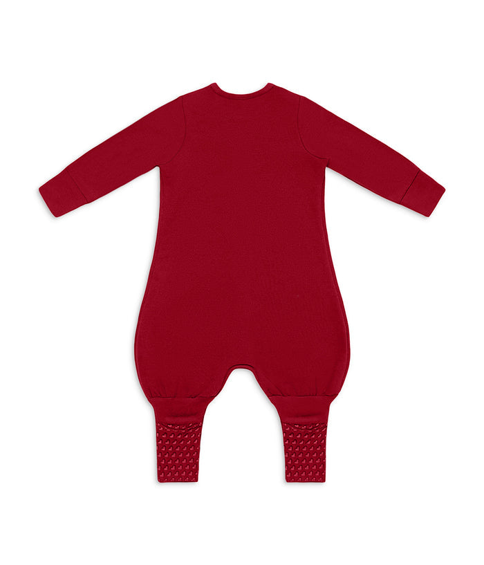 Footed Sleep Bag Long Sleeve 1.5 TOG Cotton Fleece Maroon Hearts Embroidery