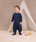 Footed Sleep Bag Long Sleeve 1.5 TOG Cotton Fleece Navy Twinkle Embroidery