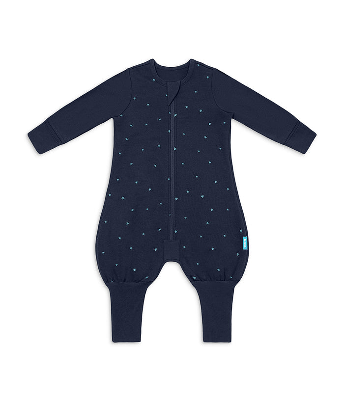 Footed Sleep Bag Long Sleeve 1.5 TOG Cotton Fleece Navy Twinkle Embroidery