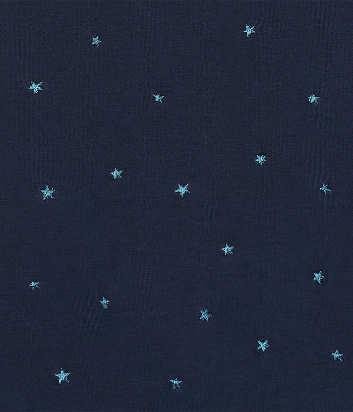 Footed Sleep Bag Long Sleeve 1.5 TOG Cotton Fleece Navy Twinkle Embroidery