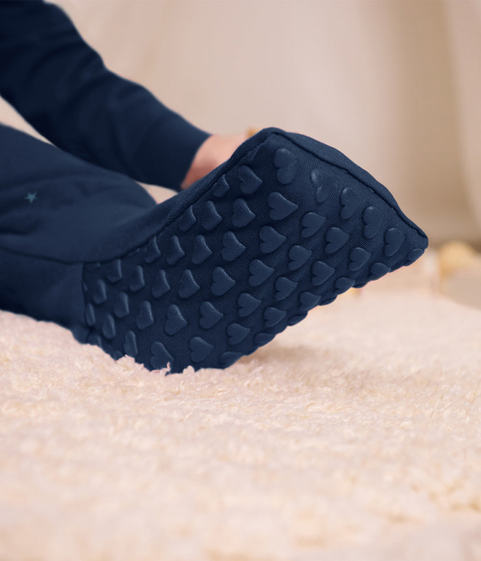 Footed Sleep Bag Long Sleeve 1.5 TOG Cotton Fleece Navy Twinkle Embroidery
