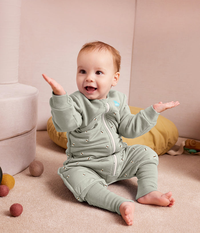 Footed Sleep Bag Long Sleeve 2.5 TOG Cotton Olive Bees