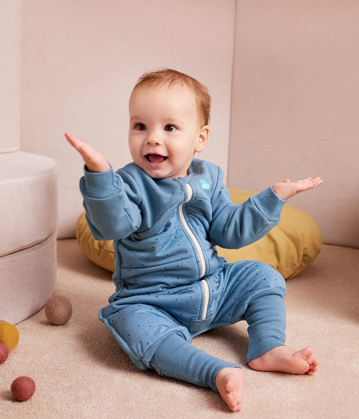 Footed Sleep Bag Long Sleeve 2.5 TOG Cotton Storm Blue Pebbles