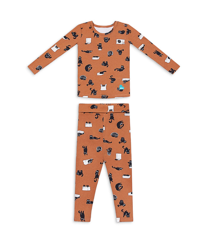 Kids Pyjama Set Long Sleeve Viscose from Bamboo Hazel Black Cat Moods