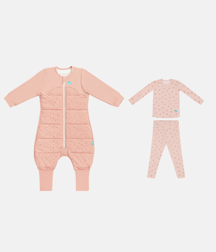 Footed Sleep Bag & Pyjama Bundle | 2.5 TOG | Rose Pebbles | Blush Cherries