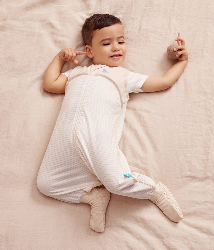 Footed Sleep Bag Sleeveless 0.2 TOG Cotton Tan Breton Stripe