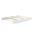 The Child Craft Full-Size Bed Rails in White/Brown are low-profile wooden rails with horizontal slats, shown without a headboard or mattress, on a plain white background.