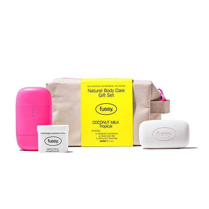 Fussy Coconut Milk Deodorant Body Bar & Washbag Gift Set