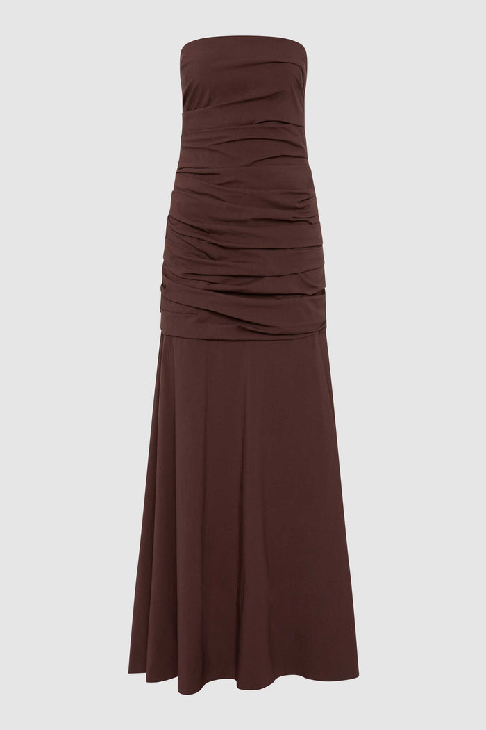 Gathered Strapless Longline Dress - Liqueur