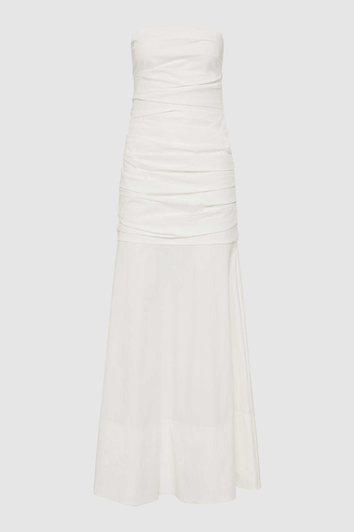 Gathered Strapless Longline Dress - White