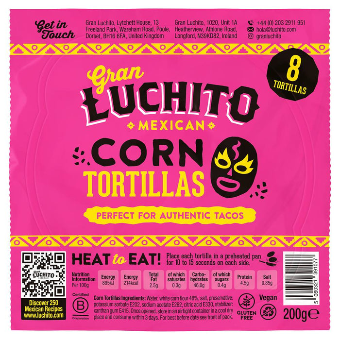 Gran Luchito Gluten Free Corn Tortillas Wraps 200g