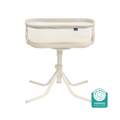 The HALO® BassiNest® Swivel Sleeper 4.0 Signature is a white bassinet with mesh sides on a four-legged stand. Featuring the Baby Safety Alliance Verified badge, it’s an ideal bedside sleeper for your baby.