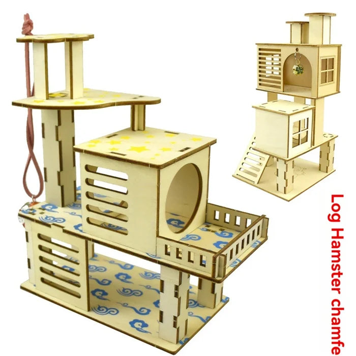 Hamster chamfer minipet toy tree nest ladder fence springboard platform building basic cage Villa