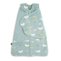 The HALO Harry Potter™ Swaddle Micro-Fleece TOG 3.0 is a soft, light teal sleep sack with wraparound closure, featuring white owls, yellow lightning bolts, eyeglasses, and envelopes—magical comfort with a bottom zipper for easy changes.