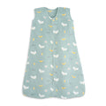 The HALO Harry Potter™ Wearable Blanket Micro-Fleece TOG 1.0 is a mint-green, sleeveless sleep sack with a front zipper and prints of white owls, yellow lightning bolts, glasses, and red-sealed envelopes—perfect for your baby.